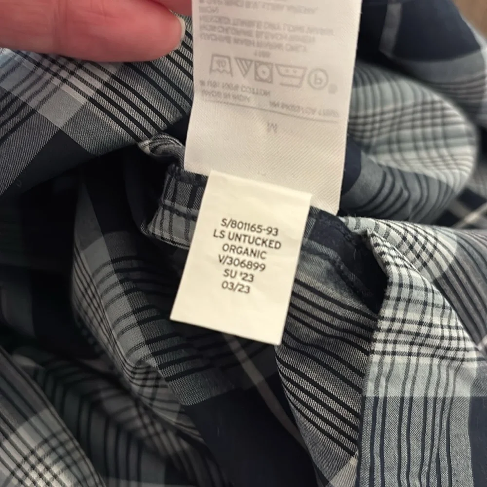 Banana Republic Untucked Fit Blue Plaid Cotton Button Front Collared Shirt, M